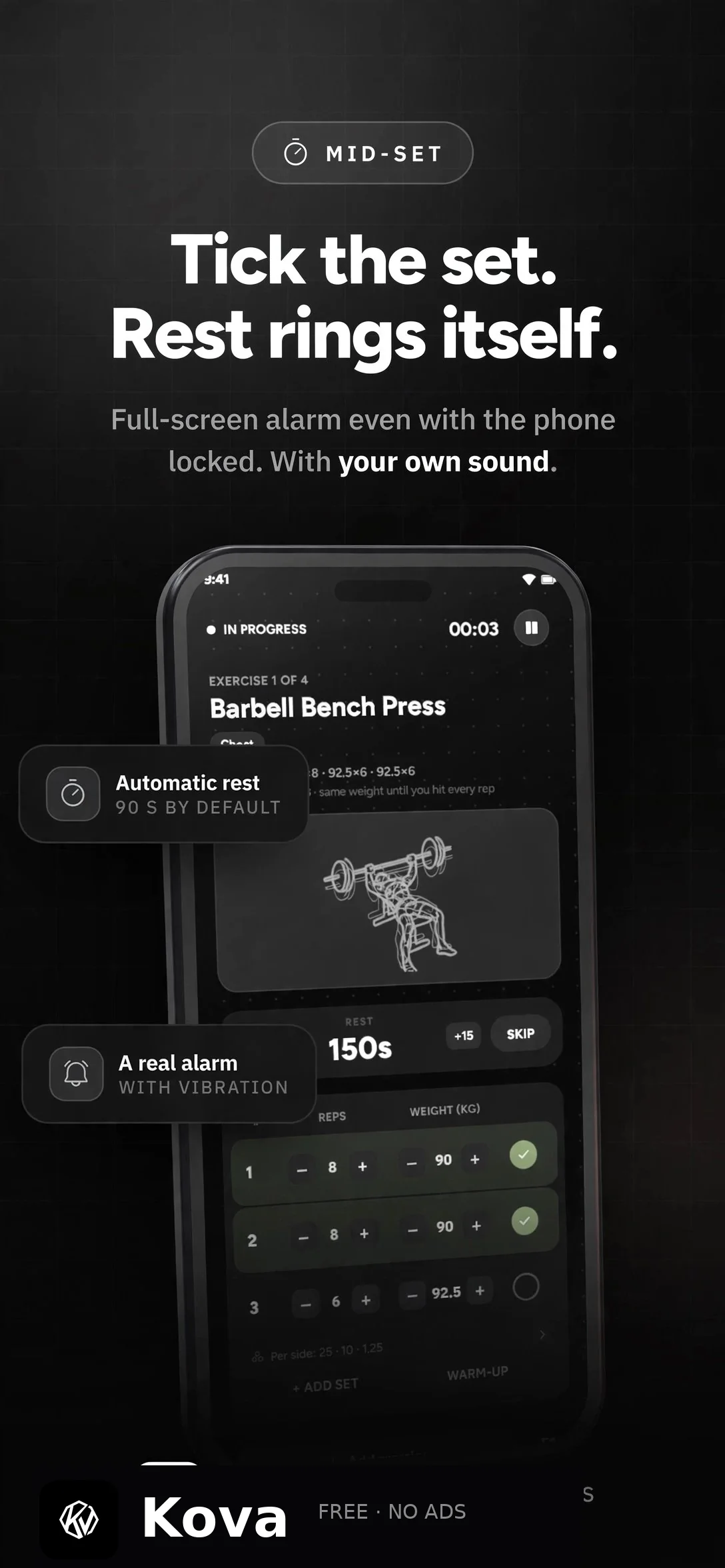 Store card: tick the set, the rest timer rings itself.
