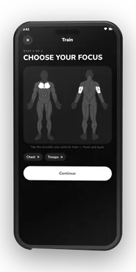 Body map focus picker, front and back.